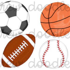 Aquarelle sports - football, baseball, soccer et basket-ball - ensemble de clipart numérique - téléchargement immédiat