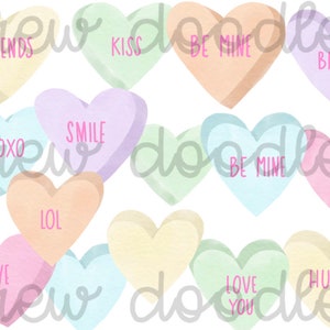 Watercolor Valentine&#39;s Day Conversation Hearts Digital Clip Art Set- Instant Download
