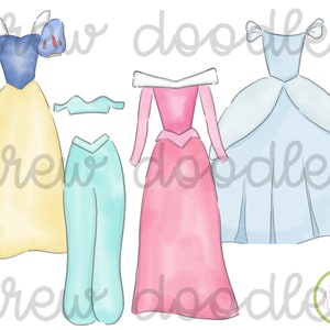 Watercolor Dresses with Outline Digital Clip Art Set Instant Download image 2