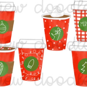 Watercolor Christmas Coffee Digital Clip Art Set- Instant Download