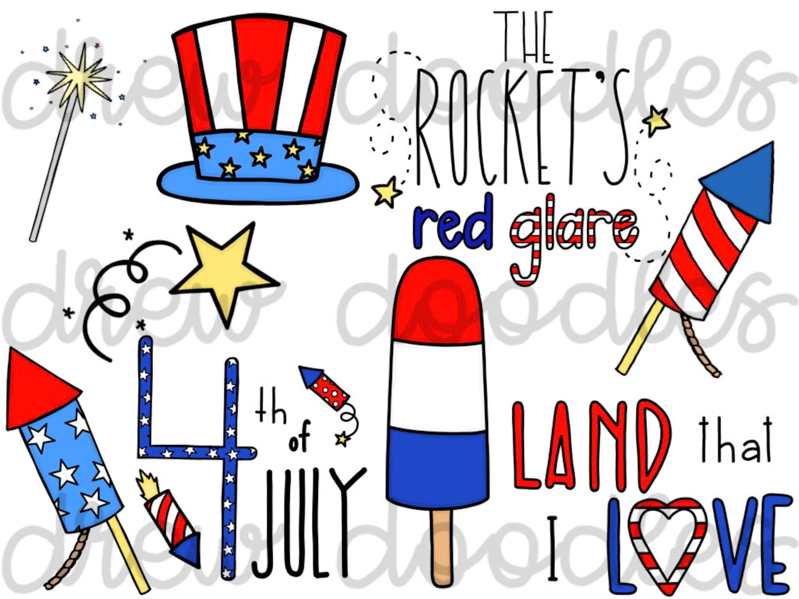Patriotic Doodles Digital Clip Art Set Instant Download - Etsy
