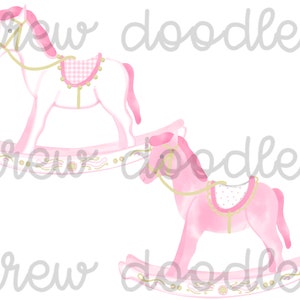 Watercolor Pink Rocking Horses- Digital Clip Art Set- Instant Download