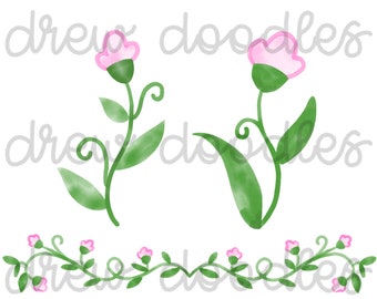 Aquarel roze bloemen digitale Clip Art Set-Instant Download