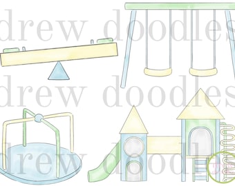 Watercolor School Pastel Playground Digital Clip Art Set- Instant Download