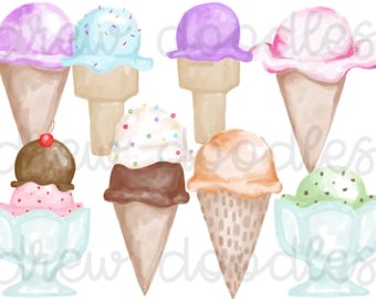 Watercolor Ice Cream Digital Clip Art Set- Instant Download