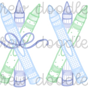 Watercolor Pastel Blue Gingham Bitty Dot Crayons Digital Clip Art Set- Instant Download