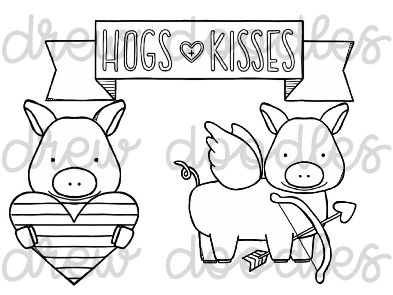 Hogs and Kisses Digital Clip Art Set Black Line Version | Etsy