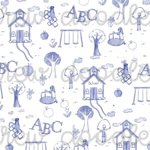 Watercolor Navy Blue School Toile Digital Papers Backgrounds 4x6 and 5x7- Instant Download