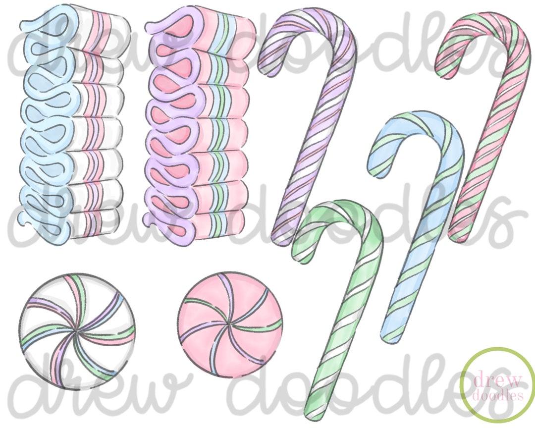 Watercolor Pastel Christmas Candy Digital Clip Art Set Etsy