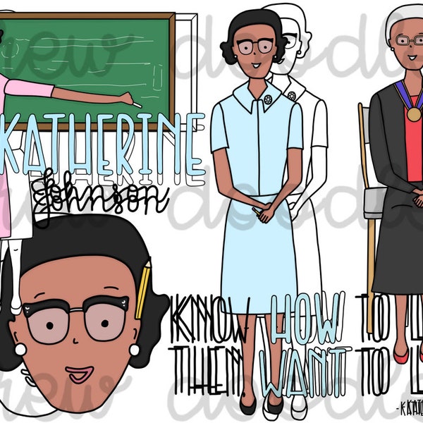 Katherine Johnson Digital Clip Art Set- Color and Black Line COMBO- Instant Download