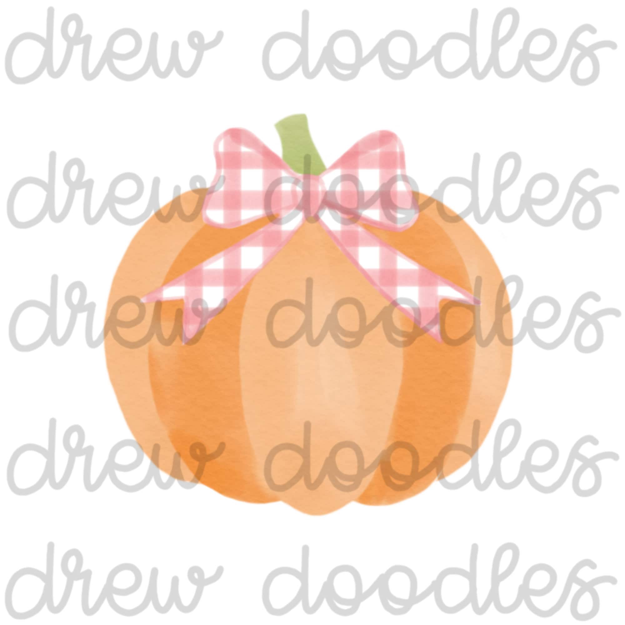 Watercolor Pink Gingham Bow Pumpkins Digital Clip Art Set- Instant ...