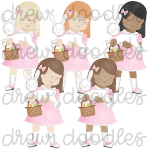 Watercolor Easter Girls Digital Clip Art Set- Instant Download