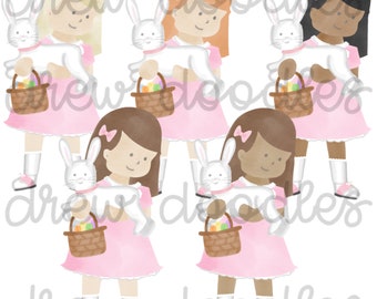 Watercolor Easter Girls Digital Clip Art Set- Instant Download