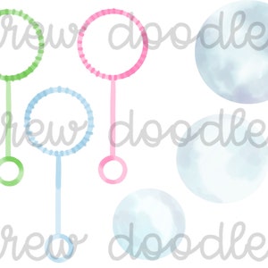 Watercolor Bubbles Bubble Wand Digital Clip Art Set- Instant Download