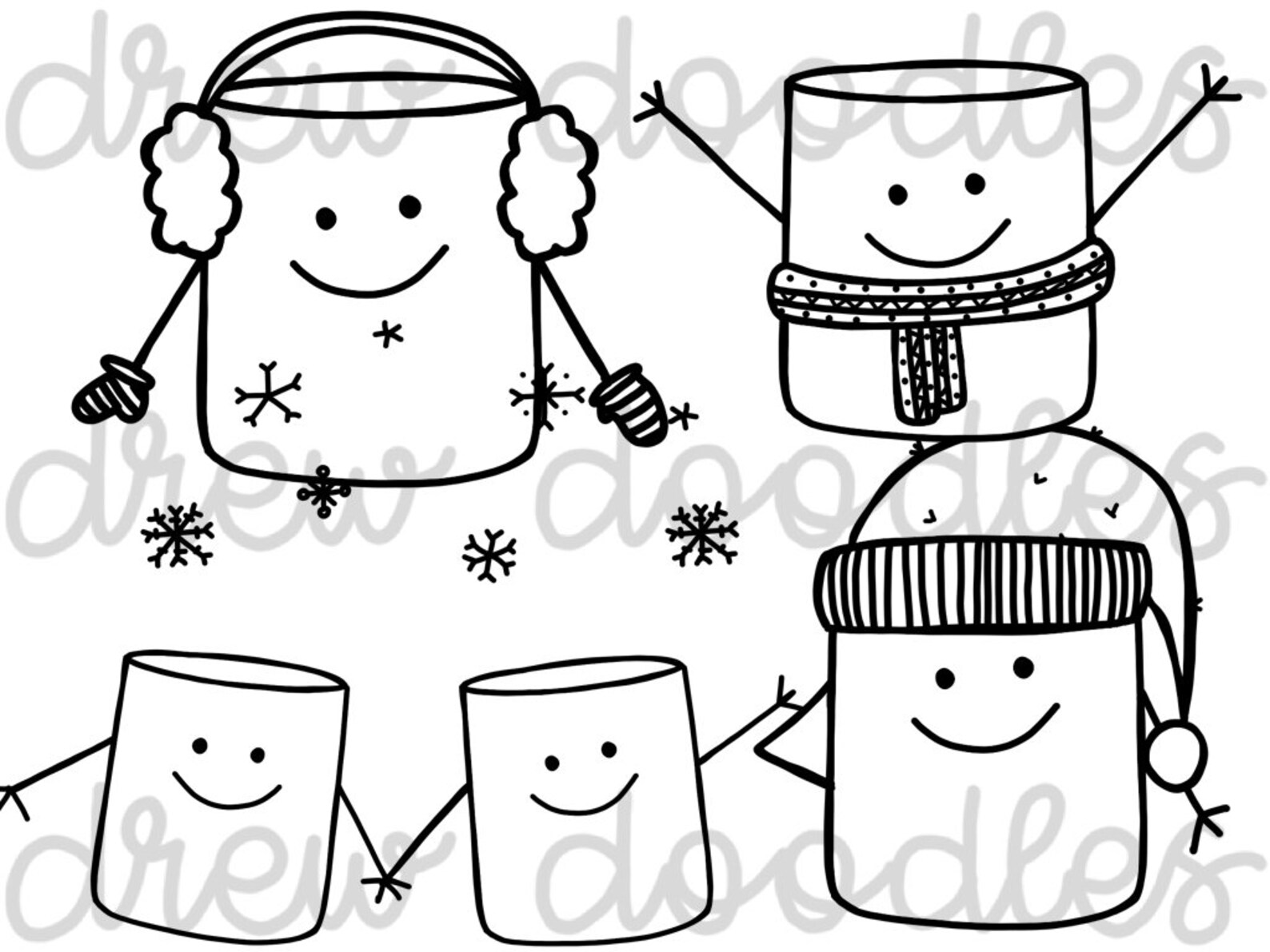 A Marshmallow World Digital Clip Art Set Black Line Version | Etsy