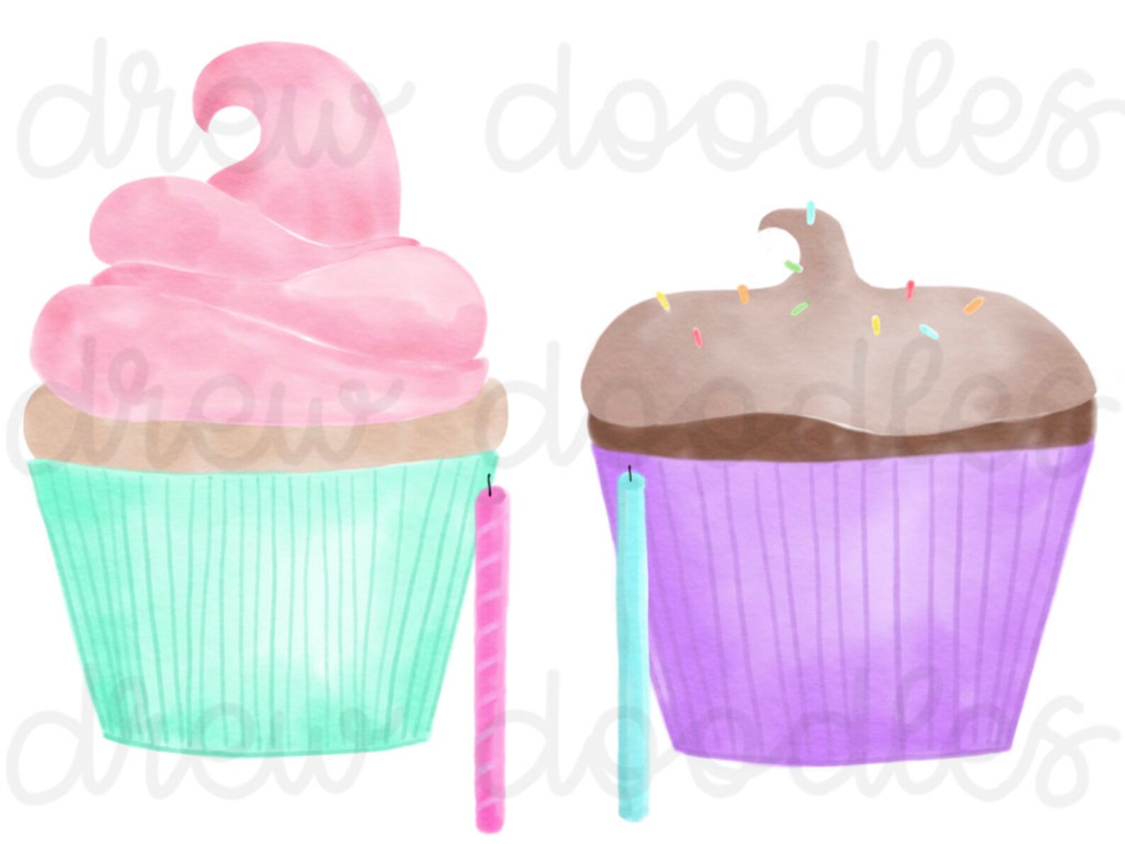 Watercolor Cupcakes Digital Clip Art Set- Instant Download - Etsy