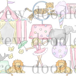Aquarelle rose pastel cirque numérique Clip Art Set - téléchargement immédiat