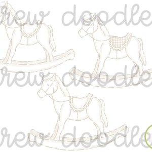 Aquarell Elfenbein Tan Gender Neutral Schaukelpferde Clip Art Set-Instant Download