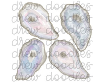 Watercolor Oyster Shells Digital Clip Art Set- Instant Download