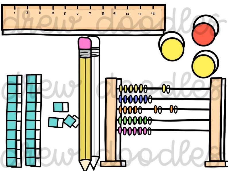 Math Doodles Digital Clip Art Set- Color and Black Line COMBO- Instant ...