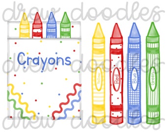 Watercolor Crayon Clipart Set: Gingham & Polka Dot (Digital Download)