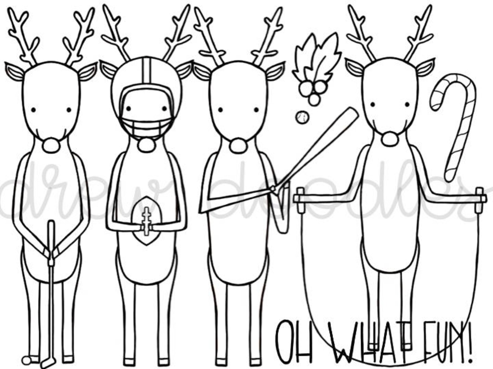 Reindeer Games Digital Clip Art Set Black Line Version - Etsy