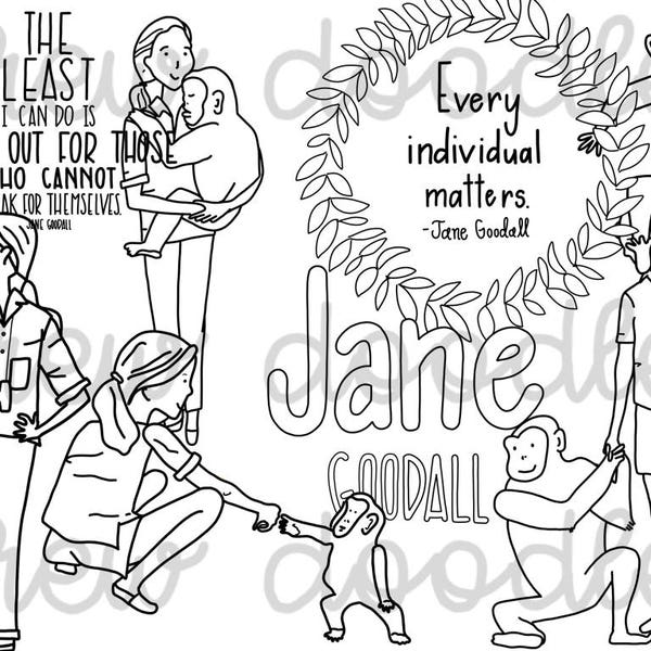 Jane Goodall Digital Clip Art Set- Black Line Version- Instant Download