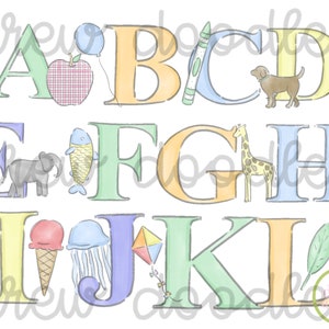 Aquarell Junge Pastell Alphabet mit Illustrationen Digital Clip Art Set-Instant Download