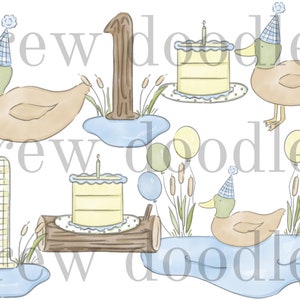 Aquarelle de canard colvert fête d'anniversaire numérique Clip Art Set - téléchargement immédiat