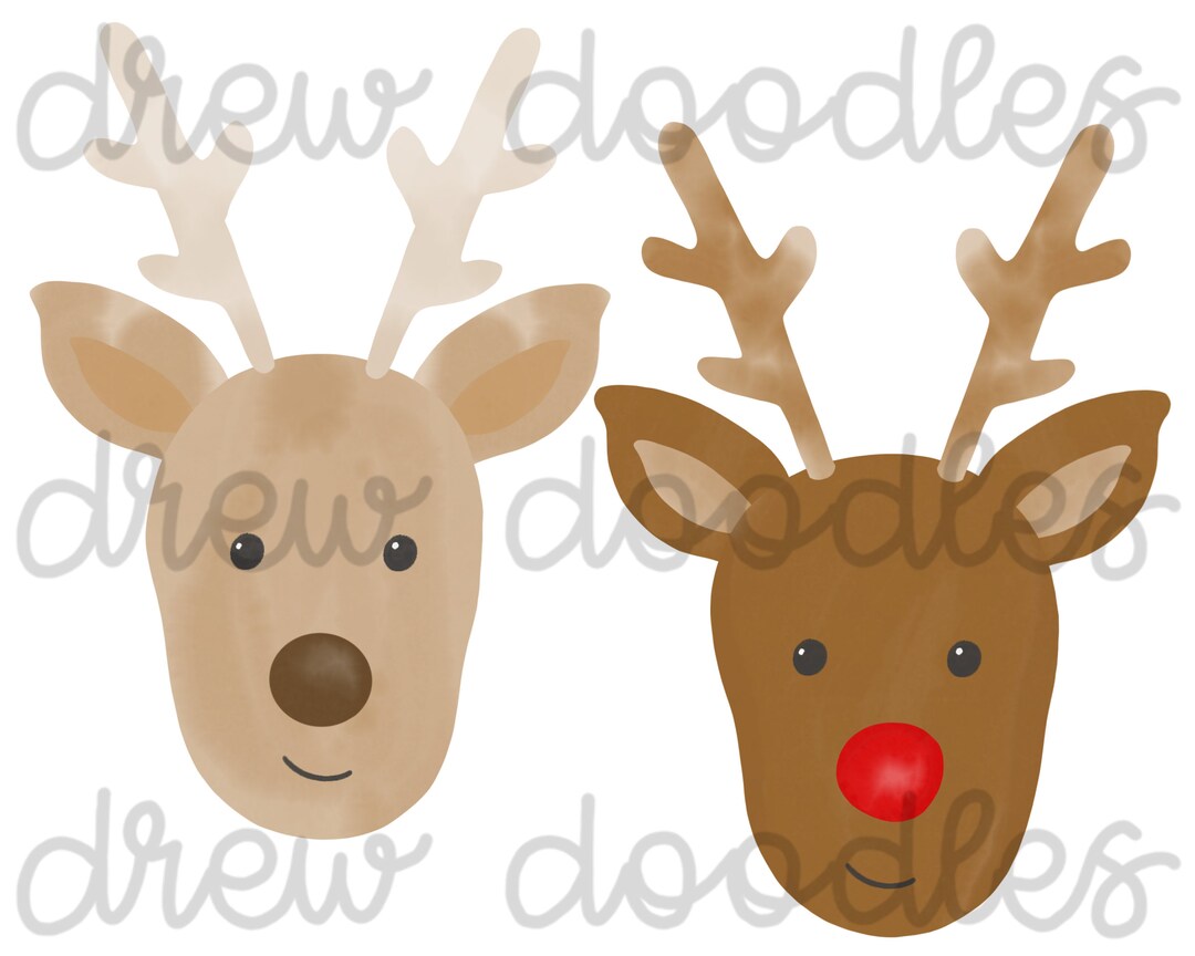 Watercolor Reindeer Rudolph- Digital Clip Art Set- Instant Download - Etsy