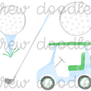 Akwarela Niebieski i Zielony Golf, Golf Cart Cyfrowy Zestaw Clipartów- Natychmiastowe Pobranie