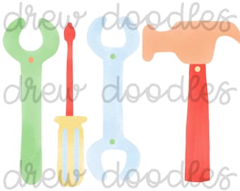 Watercolor Tools- Hammer, Wrench, Screwdriver- Digital Clip Art Set- Instant Download