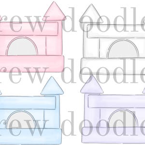 Watercolor Pastel Bounce Houses Digital Clip Art Set- Instant Download