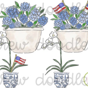 Watercolor Patriotic Floral Clip Art: Hydrangeas & Orchids (Digital Download)