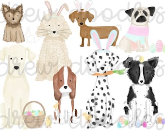 Watercolor Easter Dogs Digital Clip Art Set- Instant Download