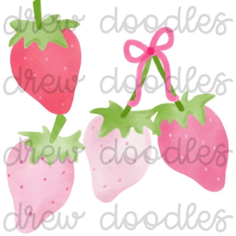 Instant Download Watercolor Pink Strawberry Digital Clip Art Set
