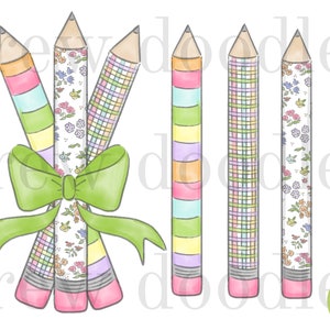 Conjunto de lápis florais aquarela com arcos e clip art digital - download instantâneo