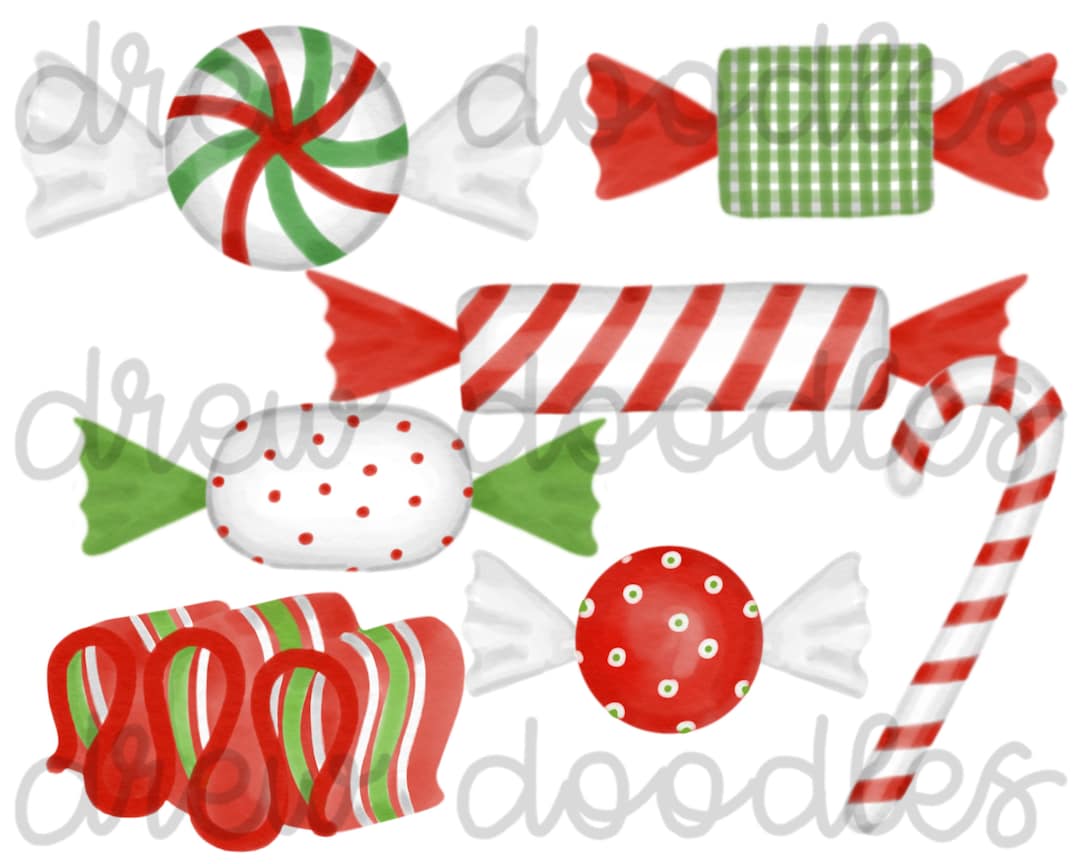 Watercolor Christmas Candy Digital Clip Art Set Instant Download Etsy
