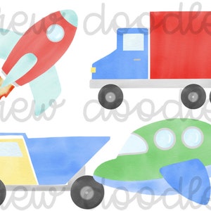Watercolor Vehicles & Trucks- Instant Download