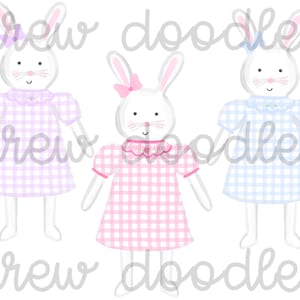 Watercolor Smocked Gingham Dress Easter Bunnies Rabbits Digital Clip Art Set- Instant Download