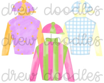 Watercolor Derby Jersey Silks Digital Clip Art Set- Instant Download