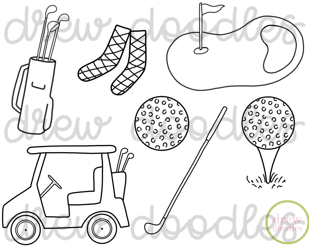 Black Outline Golf Digital Clip Art Set Instant Download Etsy