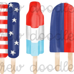 Watercolor Patriotic, Red White and Blue, USA Popsicles Digital Clip Art Set- Instant Download