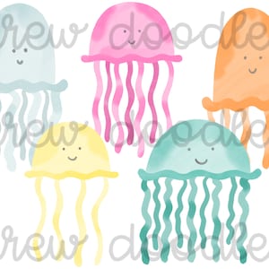 Watercolor Jellyfish Digital Clip Art Set- Instant Download