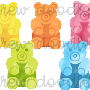 Watercolor Gummy Bears Candy Digital Clip Art Set- Instant Download