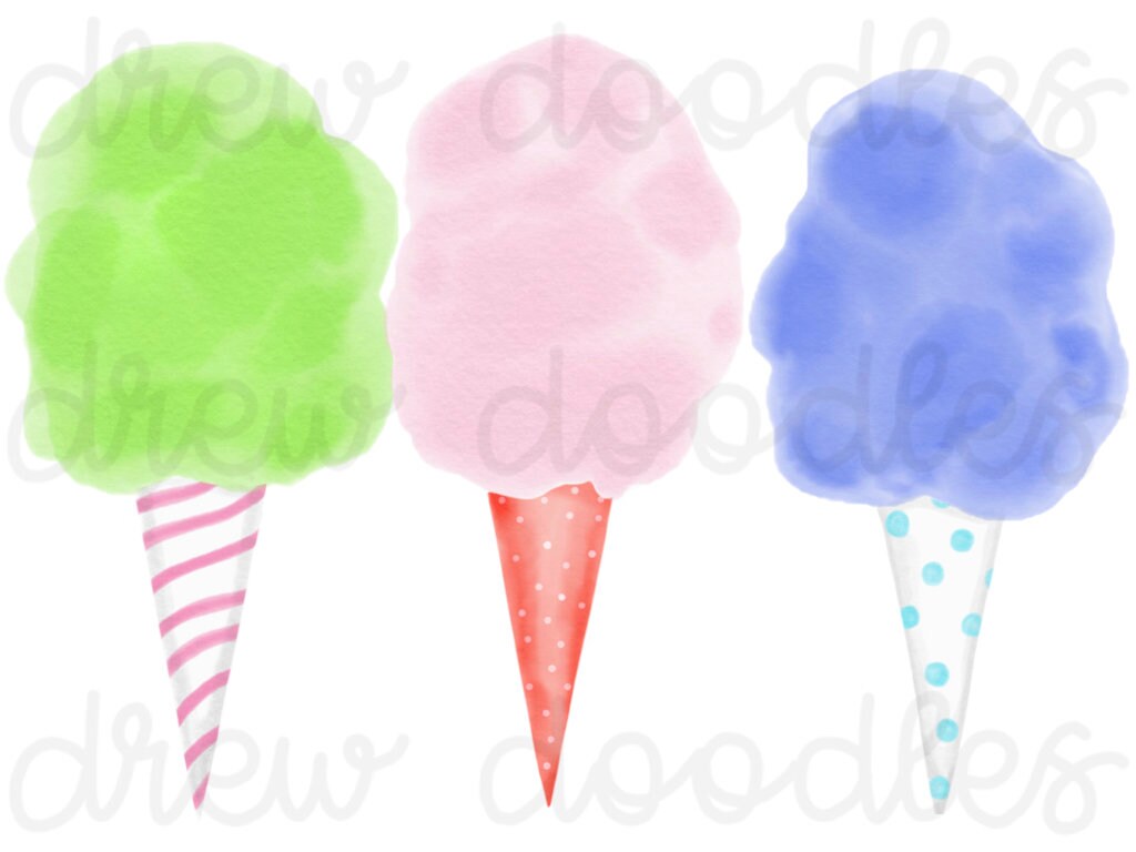 Watercolor Cotton Candy Digital Clip Art Set Instant Download Etsy