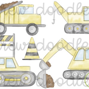 Camions de construction aquarelle avec contour numérique Clip Art Set - téléchargement immédiat