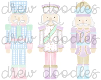 Watercolor Pastel Gingham Bitty Dot Nutcrackers Digital Clip Art Set- Instant Download