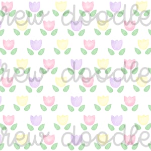 Watercolor Pastel Tulips Floral Print Pattern Digital Papers Backgrounds 4x6 and 5x7- Instant Download