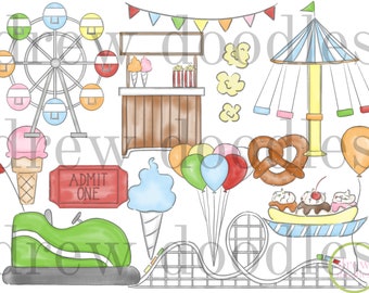 Watercolor Amusement Park Jumbo Clip Art Set- Instant Download